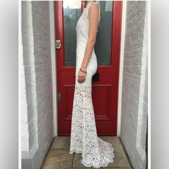 Rachel Zoe Dress - Estelle Back Cut-Out white maxi gown Size 6 all over lace NWT - Picture 4 of 16